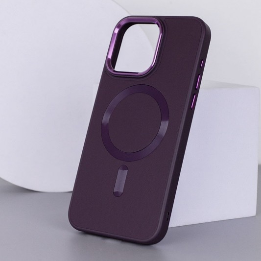 Кожаный чехол Bonbon Leather Metal Style with MagSafe для Apple iPhone 15 Plus (6.7") Фиолетовый / Dark Purple - изображение 2