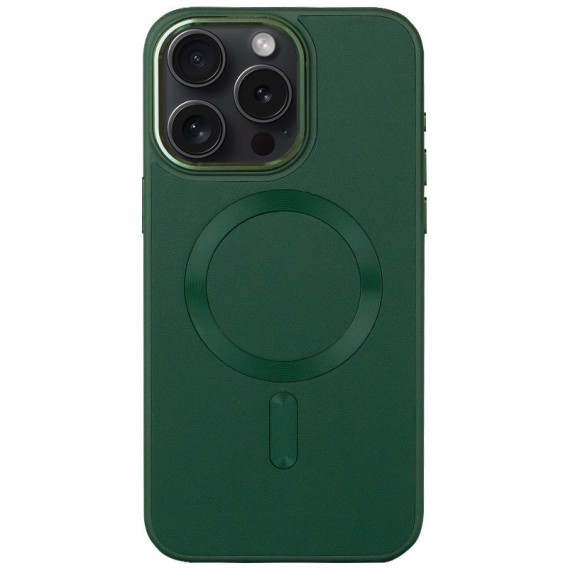 Шкіряний чохол Bonbon Leather Metal Style with MagSafe Apple iPhone 15 Pro (6.1"), Зелений / Pine green