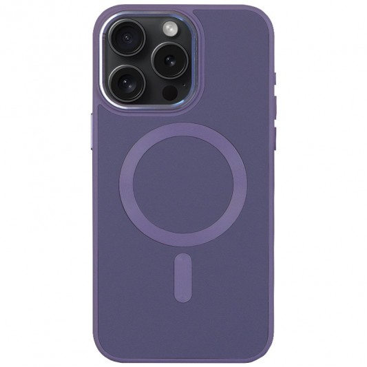 Кожаный чехол Bonbon Leather Metal Style with MagSafe для Apple iPhone 15 Pro (6.1"), Серый / Lavender