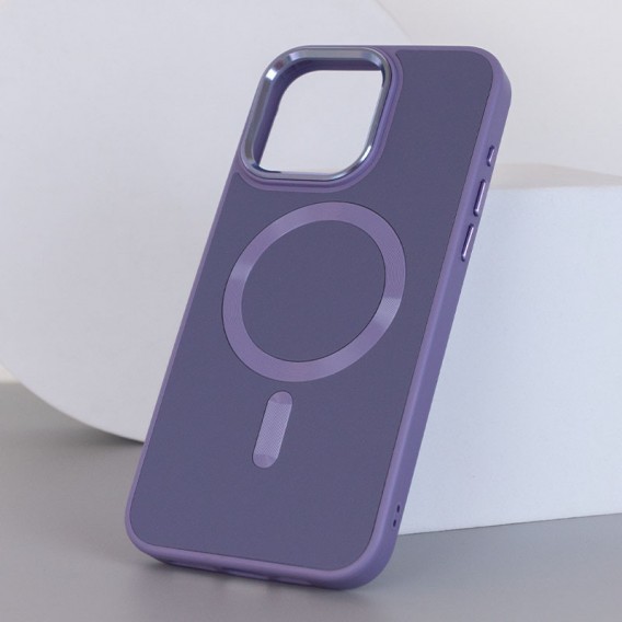 Кожаный чехол Bonbon Leather Metal Style with MagSafe для Apple iPhone 15 Pro (6.1"), Серый / Lavender