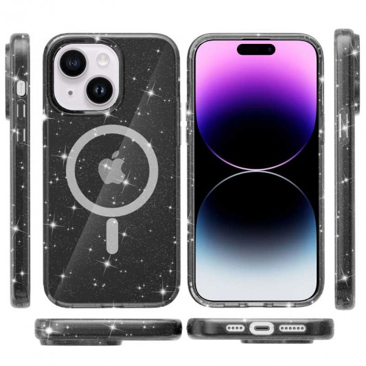 Чохол TPU Galaxy Sparkle (MagFit) для Apple iPhone 15 Plus (6.7") Black+Glitter - зображення 1 