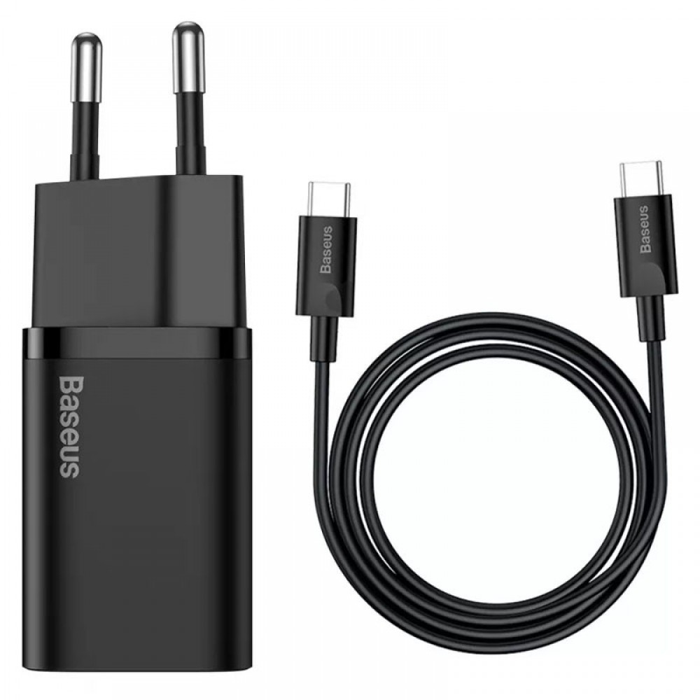 Блок питания Baseus Super Si Quick Charger 25W (1USB-C) + кабель Type-C to Type-C (TZCCSUP-L) Черный