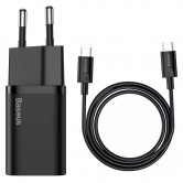 Блок питания Baseus Super Si Quick Charger 25W (1USB-C) + кабель Type-C to Type-C (TZCCSUP-L) Черный