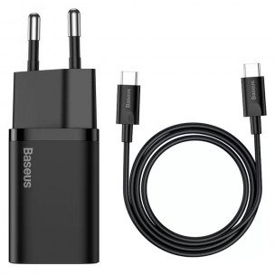 Блок питания Baseus Super Si Quick Charger 25W (1USB-C) + кабель Type-C to Type-C (TZCCSUP-L) Черный