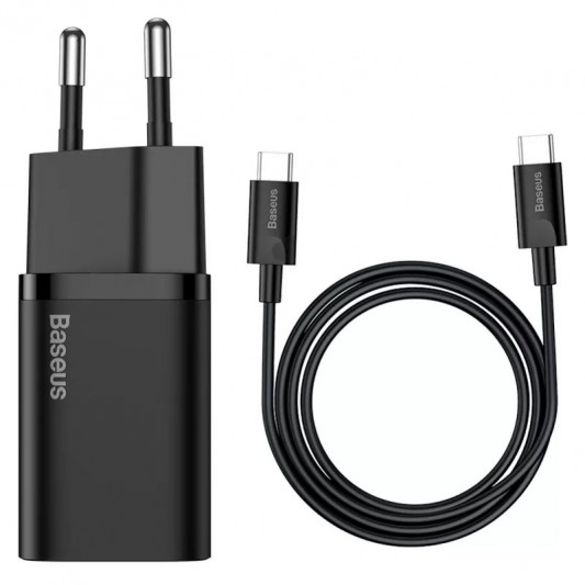 МЗП Baseus Super Si Quick Charger 25W (1USB-C) + кабель Type-C to Type-C (TZCCSUP-L) Чорний