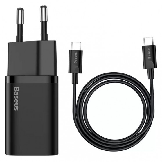 СЗУ Baseus Super Si Quick Charger 25W (1USB-C) + кабель Type-C to Type-C (TZCCSUP-L) Черный