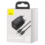 Зарядне для телефону Baseus Super Si Quick Charger 1C 25W + Cable Type-C to Type-C 3A (1m) (TZCCSUP-L), Чорний
