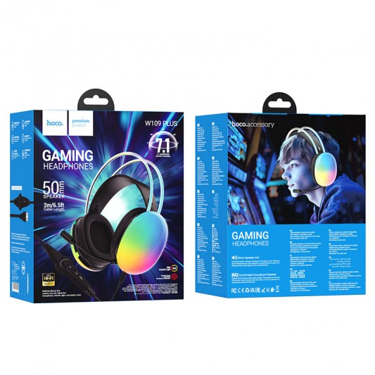 Накладные наушники Hoco W109 Plus Rich USB7.1 channel gaming (USB/2m) Black - изображение 5