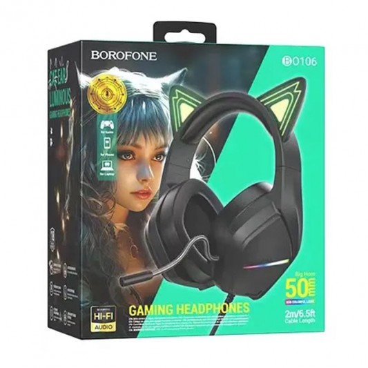 Накладные наушники BOROFONE BO106 Cute cat (USB+3.5mm/2m) Elf Cat - изображение 3
