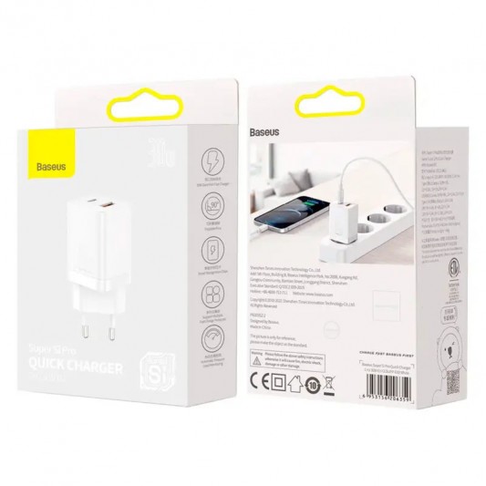 СЗУ Baseus Super Si Pro Quick Charger 30W (1USB-A/1C) (CCSUPP-E) White - изображение 4