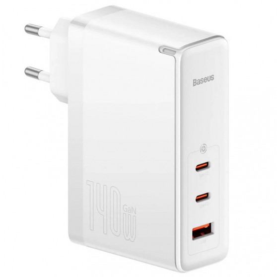 Блок быстрой зарядки Baseus GaN5 Pro 2Type-C+USB 140W EU (with Type-C to Type-C 140W (1m)) (CCGP100201), Белый