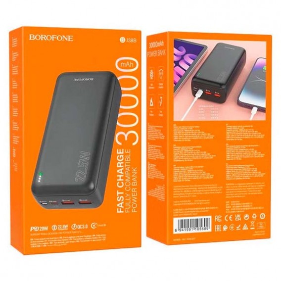 Портативний зарядний пристрій Power Bank BOROFONE BJ38B 22.5W+PD20W 30 000 mAh, Black