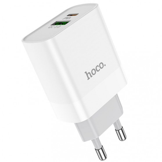 Зарядное для телефона HOCO C80A Plus Rapido PD20W+QC3.0 (1Type-C/1USB), Белый