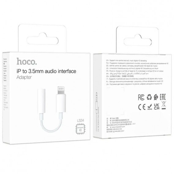 Перехідник Hoco LS34 Lightning to 3.5mm AUX, White
