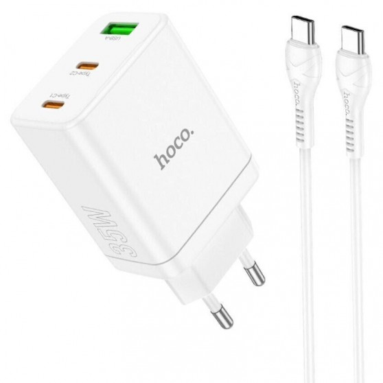 СЗУ Hoco N33 Start PD35W (1USB-A/2C) + кабель Type-C to Type-C White