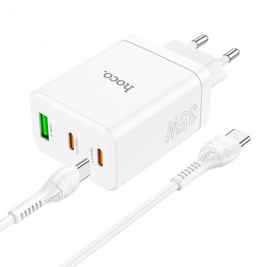 СЗУ Hoco N33 Start PD35W (1USB-A/2C) + кабель Type-C to Type-C White - изображение 2