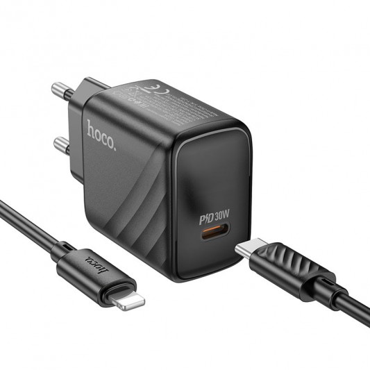 СЗУ Hoco CS22A Value PD30W (1USB-C) + кабель Type-C to Lightning Black - изображение 1