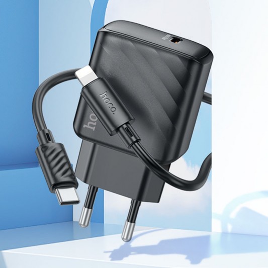 СЗУ Hoco CS22A Value PD30W (1USB-C) + кабель Type-C to Lightning Black - изображение 3