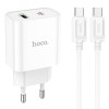 Блок зарядки HOCO C80A Plus Rapido PD20W+QC3.0 (1Type-C/1USB) + Type-C to Type-C, Білий