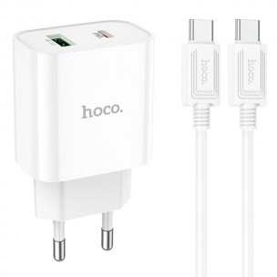 Блок питания Hoco C80A Plus Rapido PD20W+QC3.0 (1USB-A/1C) + кабель Type-C to Type-C White