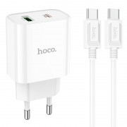 Блок зарядки HOCO C80A Plus Rapido PD20W+QC3.0 (1Type-C/1USB) + Type-C to Type-C, Белый