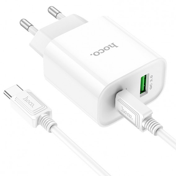 Блок зарядки HOCO C80A Plus Rapido PD20W+QC3.0 (1Type-C/1USB) + Type-C to Type-C, Белый