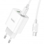 Блок зарядки HOCO C80A Plus Rapido PD20W+QC3.0 (1Type-C/1USB) + Type-C to Type-C, Белый