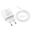 Блок зарядки HOCO C80A Plus Rapido PD20W+QC3.0 (1Type-C/1USB) + Type-C to Type-C, Білий