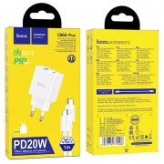 Блок зарядки HOCO C80A Plus Rapido PD20W+QC3.0 (1Type-C/1USB) + Type-C to Type-C, Белый