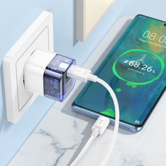 СЗУ Hoco C131A Platium PD30W+QC3.0 (1USB-A/1C) Transparent blue - изображение 2