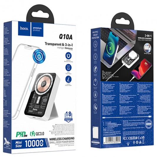 Портативное ЗУ Power Bank Hoco Q10A Transparent PD20W с БЗУ 10000 mAh White - изображение 5