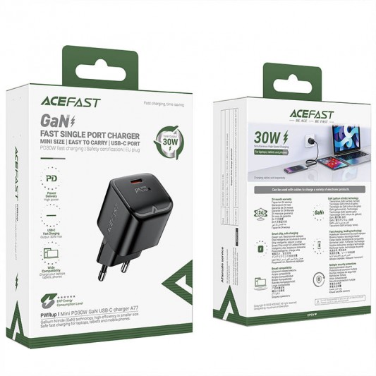 СЗУ Acefast A77 mini PD30W GaN (1USB-C) Black - изображение 5