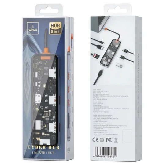 Перехідник HUB WIWU Cyber hub CB008 8 in 1 Grey - зображення 4 