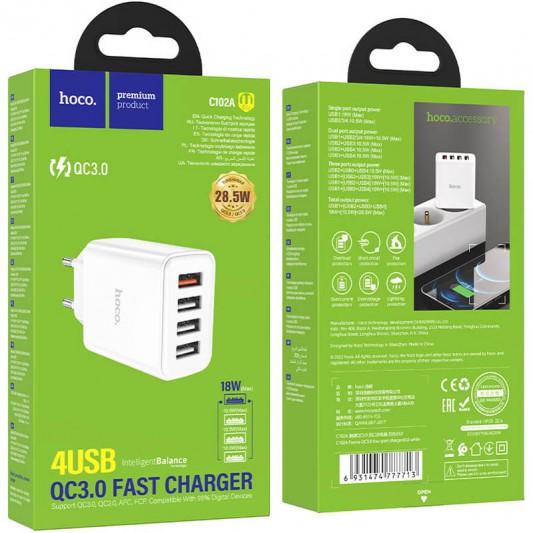 Зарядное для телефона Hoco C102A Fuerza QC3.0, Белый - изображение 5
