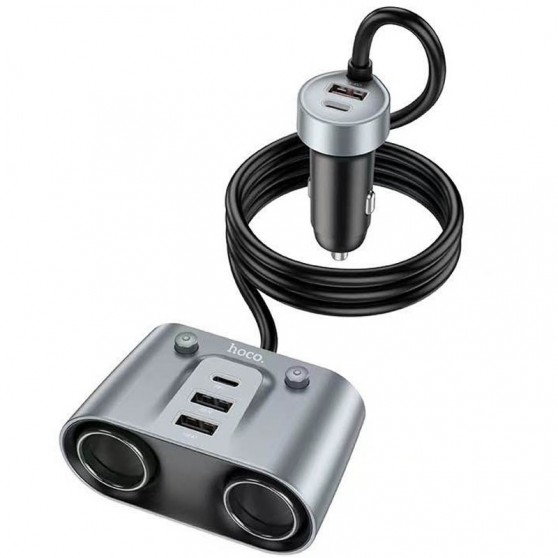 АЗУ Hoco Z51 Establisher 2in1 cigarette lighter car charger 147W (3USB-A/2C) Metal gray