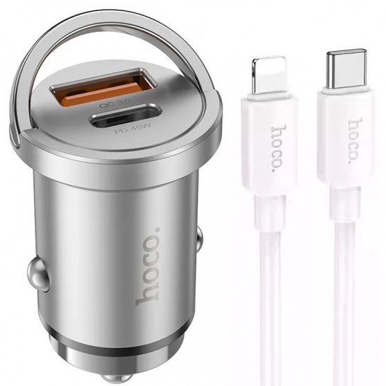 АЗУ Hoco NZ10 Handy PD45W+QC3.0 (1USB-A/1C) + кабель Type-C to Lightning Silver