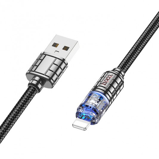Дата кабель Hoco U122 Lantern Transparent Discovery Edition USB to Lightning (1.2m) Black - изображение 1