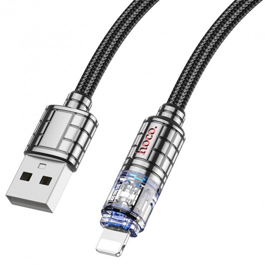 Дата кабель Hoco U122 Lantern Transparent Discovery Edition USB to Lightning (1.2m) Black - изображение 2