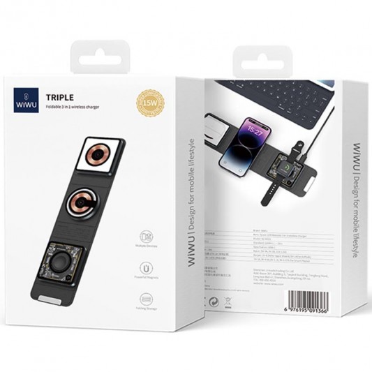 БЗП WIWU Wi-W001 3 in 1 wireless charger Black - зображення 4 