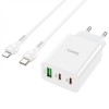 Зарядка для телефона Hoco C99A PD20W+QC3.0 (1USB/2Type-C/3A) + Type-C to Lightning, Белый