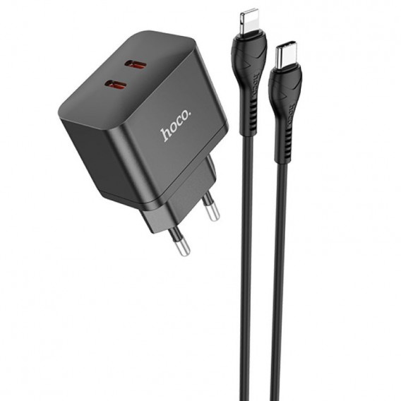 Зарядка для телефону Hoco N29 PD35W (2Type-C) + Type-C + Lightning, Чорний