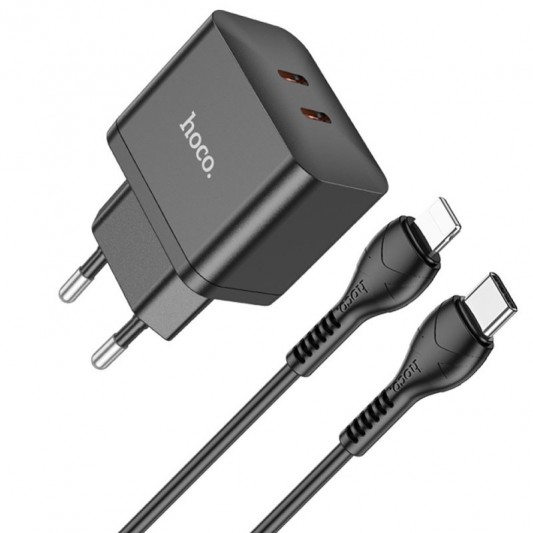 СЗУ Hoco N29 PD35W (2USB-C) + кабель Type-C to Lightning Black - изображение 1