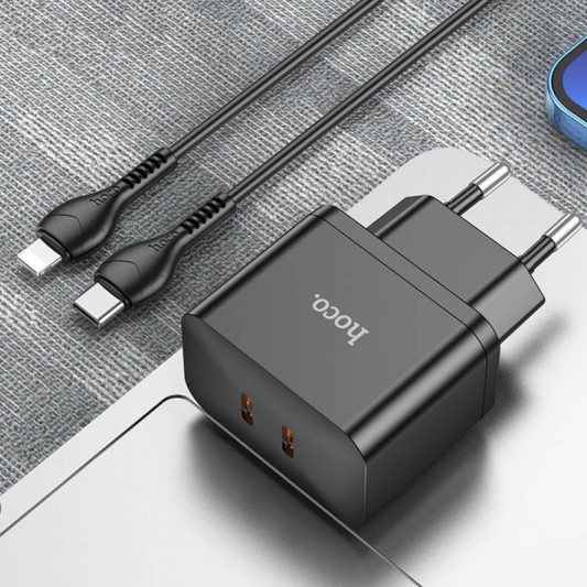 СЗУ Hoco N29 PD35W (2USB-C) + кабель Type-C to Lightning Black - изображение 3