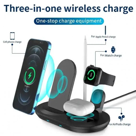 Беспроводная зарядка + слот для Apple Pencil J887 4in1, Black