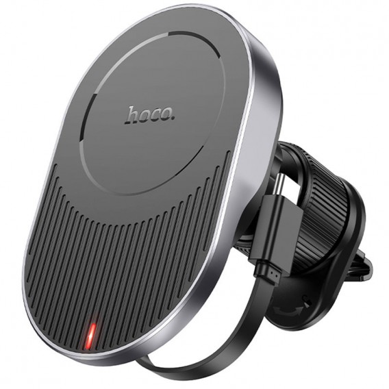 Автодержатель с беспроводной зарядкой Hoco HW12 Guardian magnetic (air outlet), Black / Gray