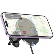 Автодержатель с беспроводной зарядкой Hoco HW12 Guardian magnetic (air outlet), Black / Gray