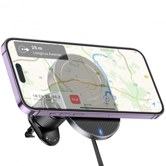 Автодержатель с БЗУ Hoco HW12 Guardian magnetic (air outlet) Black / Gray - изображение 1