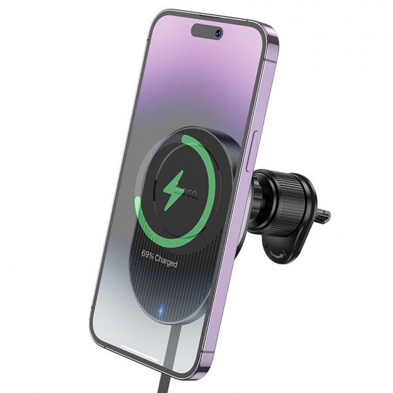 Автодержатель с беспроводной зарядкой Hoco HW12 Guardian magnetic (air outlet), Black / Gray