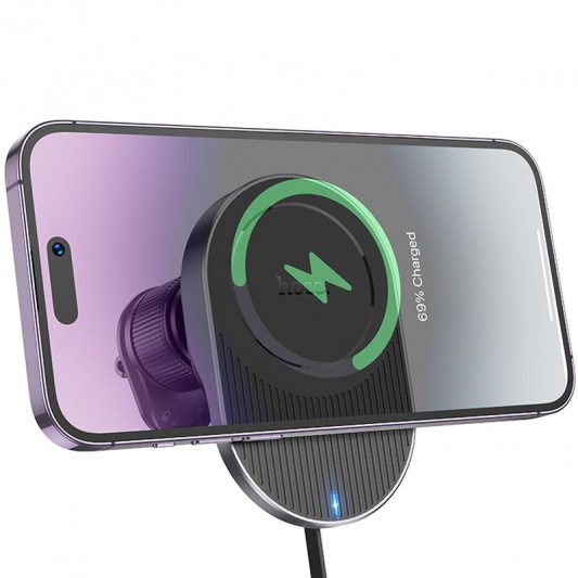 Автодержатель с БЗУ Hoco HW12 Guardian magnetic (air outlet) Black / Gray - изображение 3