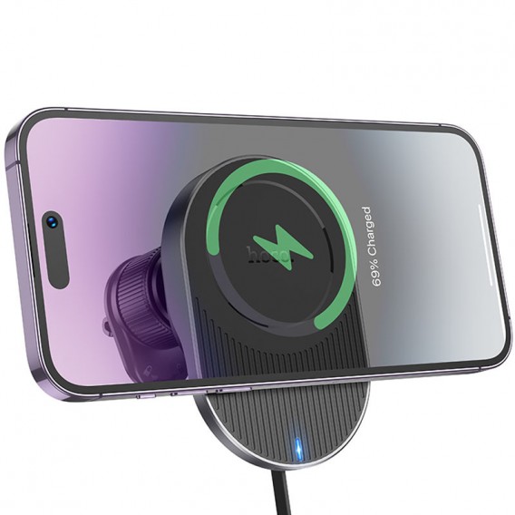Автодержатель с беспроводной зарядкой Hoco HW12 Guardian magnetic (air outlet), Black / Gray